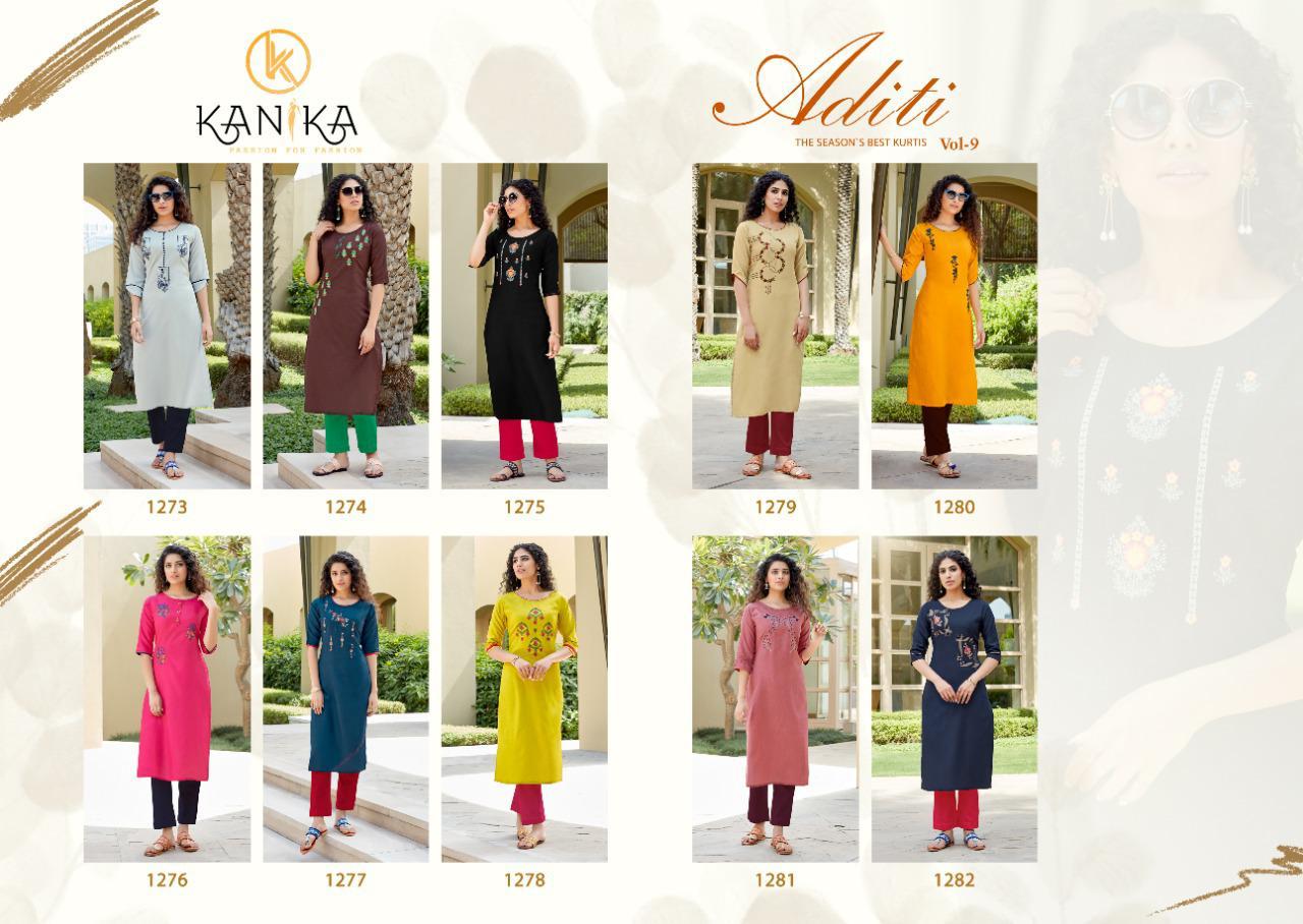 Kanika Aditi Vol 9 Designer Silk Embroidery Kurti Catalog
