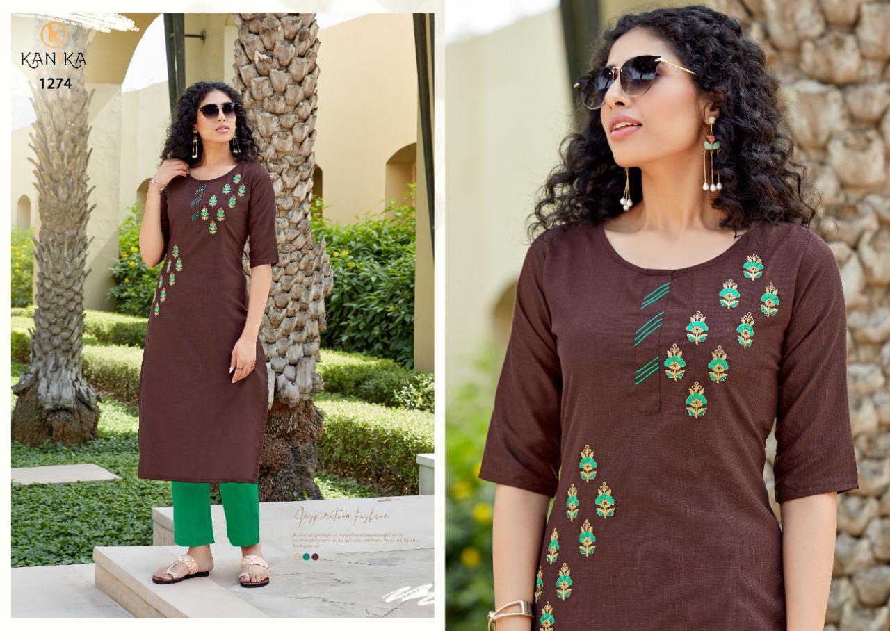 CHEESE COTTON KURTI WITH HEAVY NECK EMBROIDERY | Zedd's