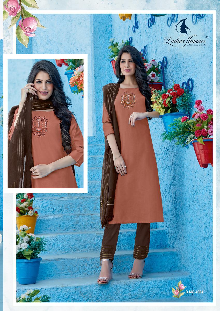 Ladies Flavour Saffron Designer Silk Embroidery Ready-made Kurti Catalog