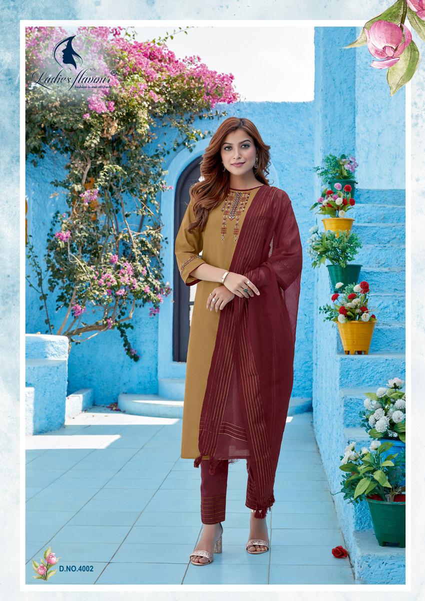 Ladies Flavour Saffron Designer Silk Embroidery Ready-made Kurti Catalog