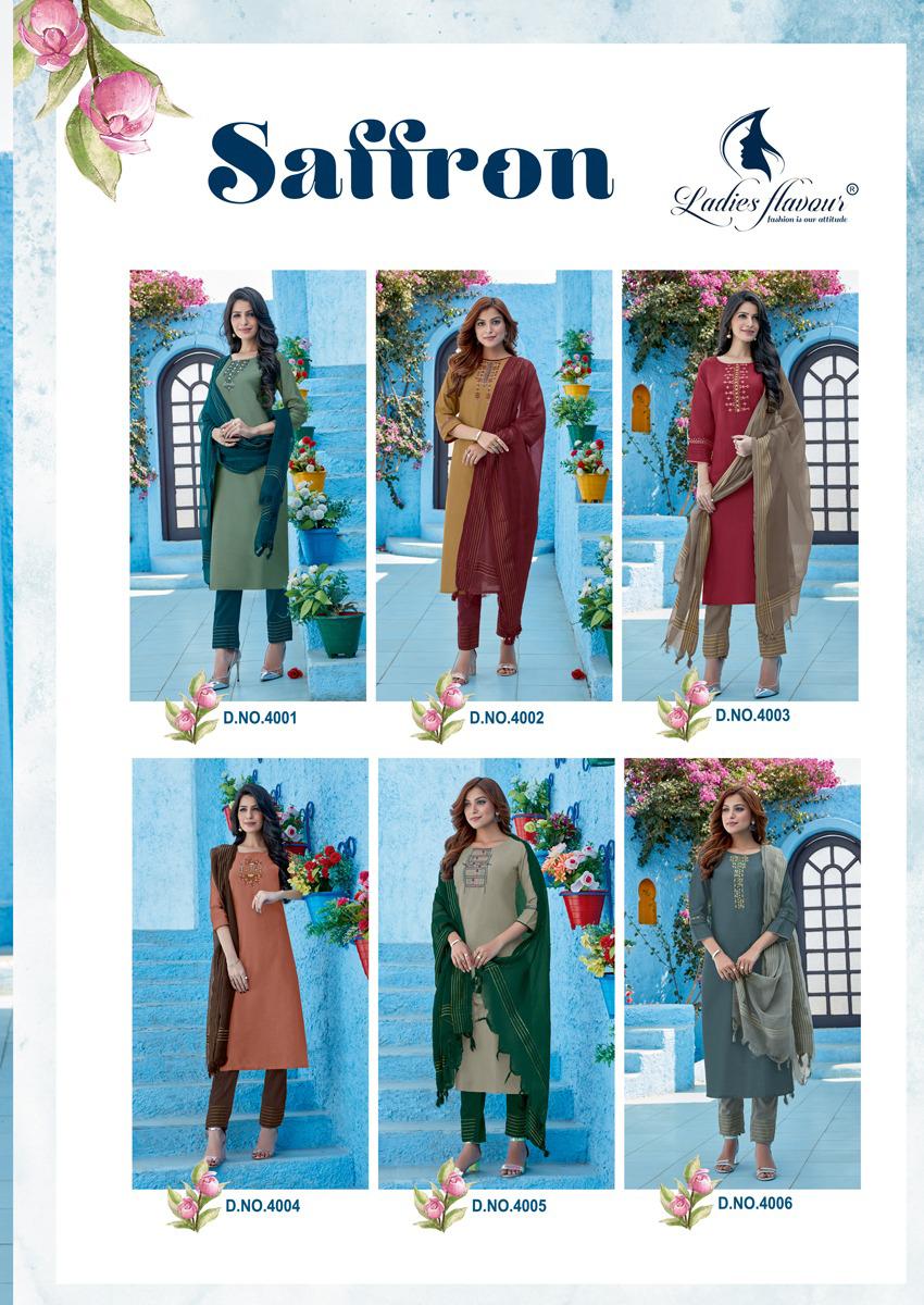 Ladies Flavour Saffron Designer Silk Embroidery Ready-made Kurti Catalog