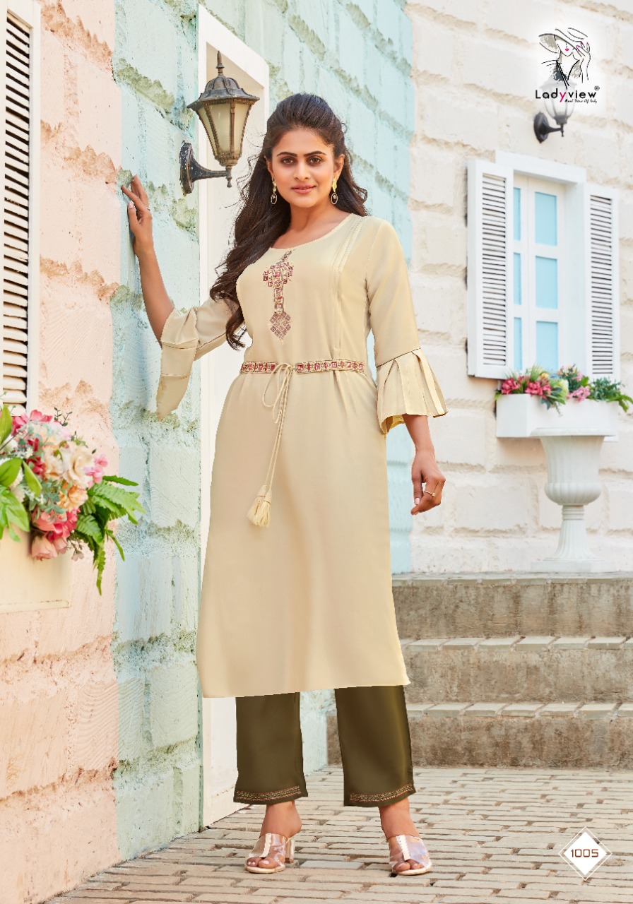 Lady View Beltom Rayon Designer Belt Kurti With Bottom Catalog