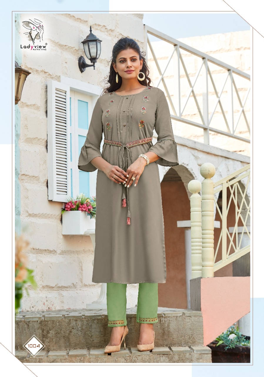 Lady View Beltom Rayon Designer Belt Kurti With Bottom Catalog