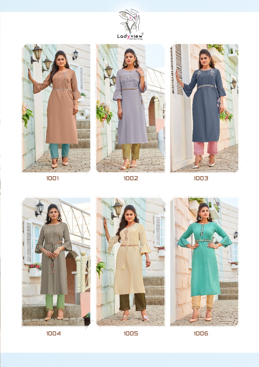 Lady View Beltom Rayon Designer Belt Kurti With Bottom Catalog