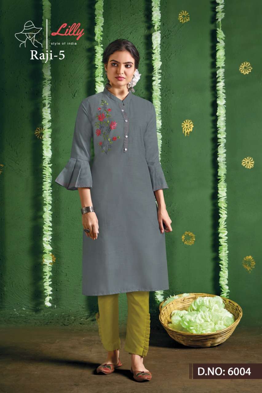 Lilly Raji Vol 5 Kurti With Cotton And Fancy  Work  Catalog