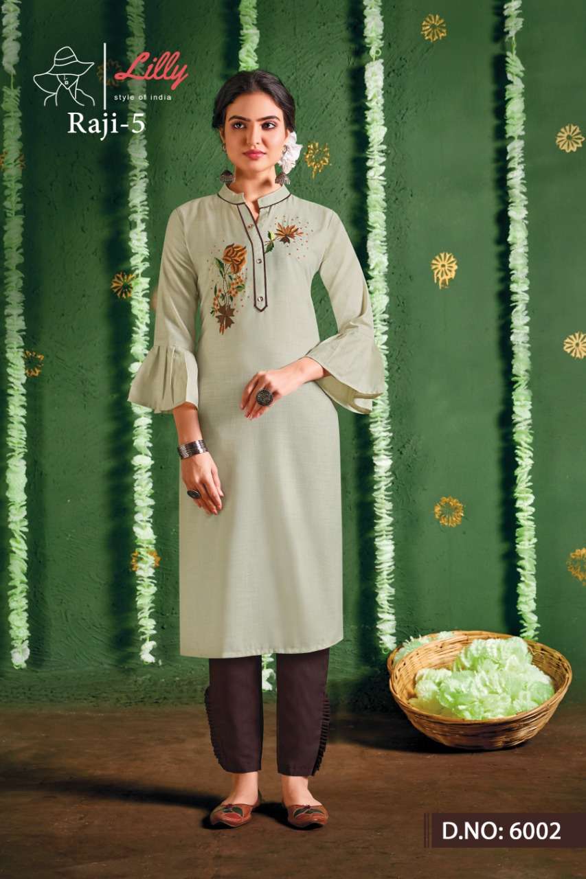 Lilly Raji Vol 5 Kurti With Cotton And Fancy  Work  Catalog