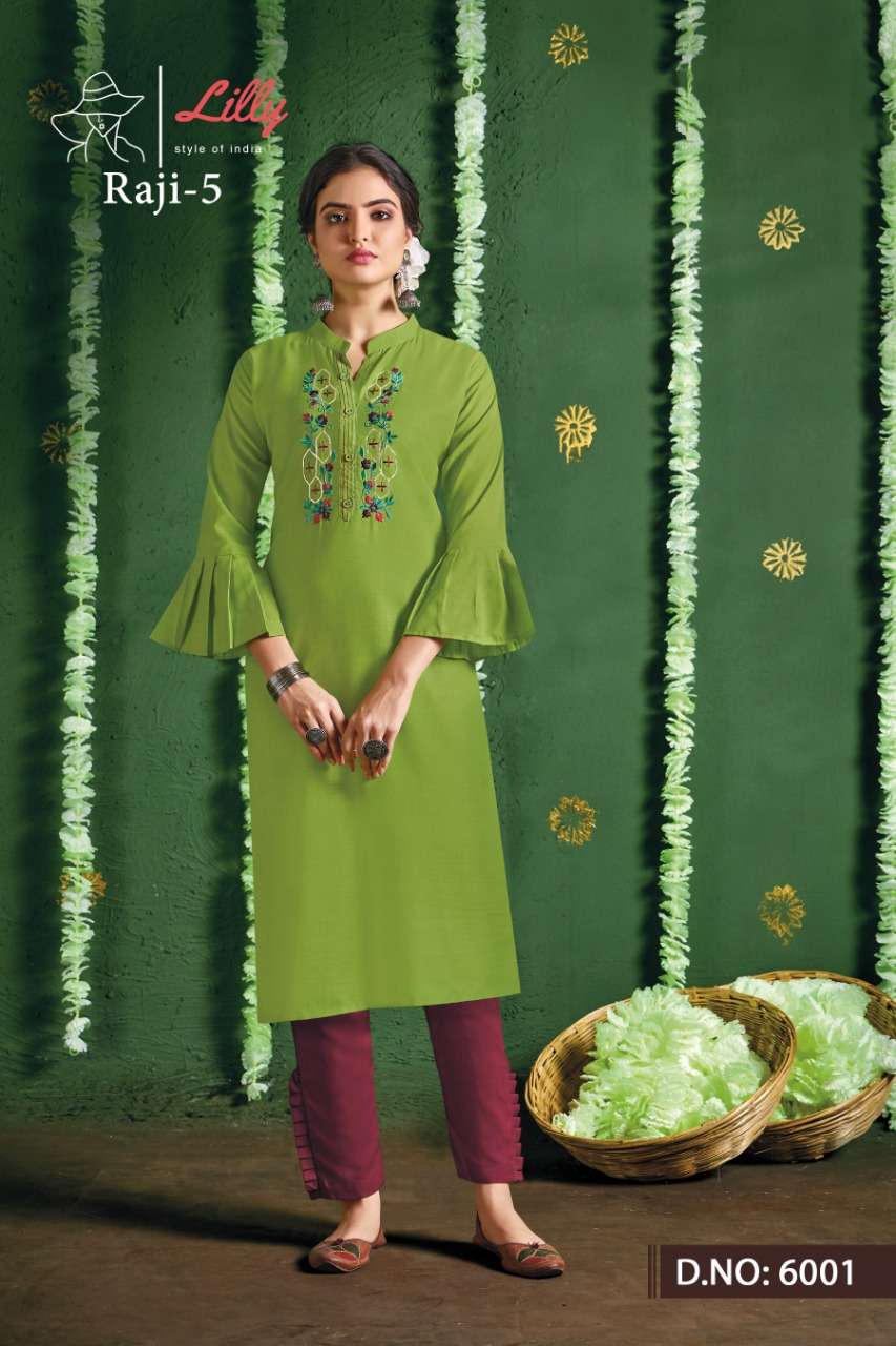 Lilly Raji Vol 5 Kurti With Cotton And Fancy  Work  Catalog