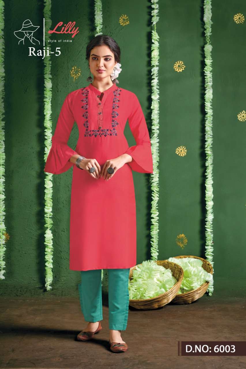 Lilly Raji Vol 5 Kurti With Cotton And Fancy  Work  Catalog