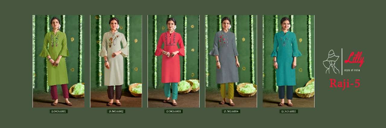 Lilly Raji Vol 5 Kurti With Cotton And Fancy  Work  Catalog