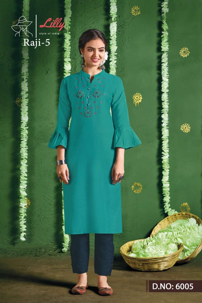 Lilly Raji Vol 5 Kurti With Cotton And Fancy  Work  Catalog