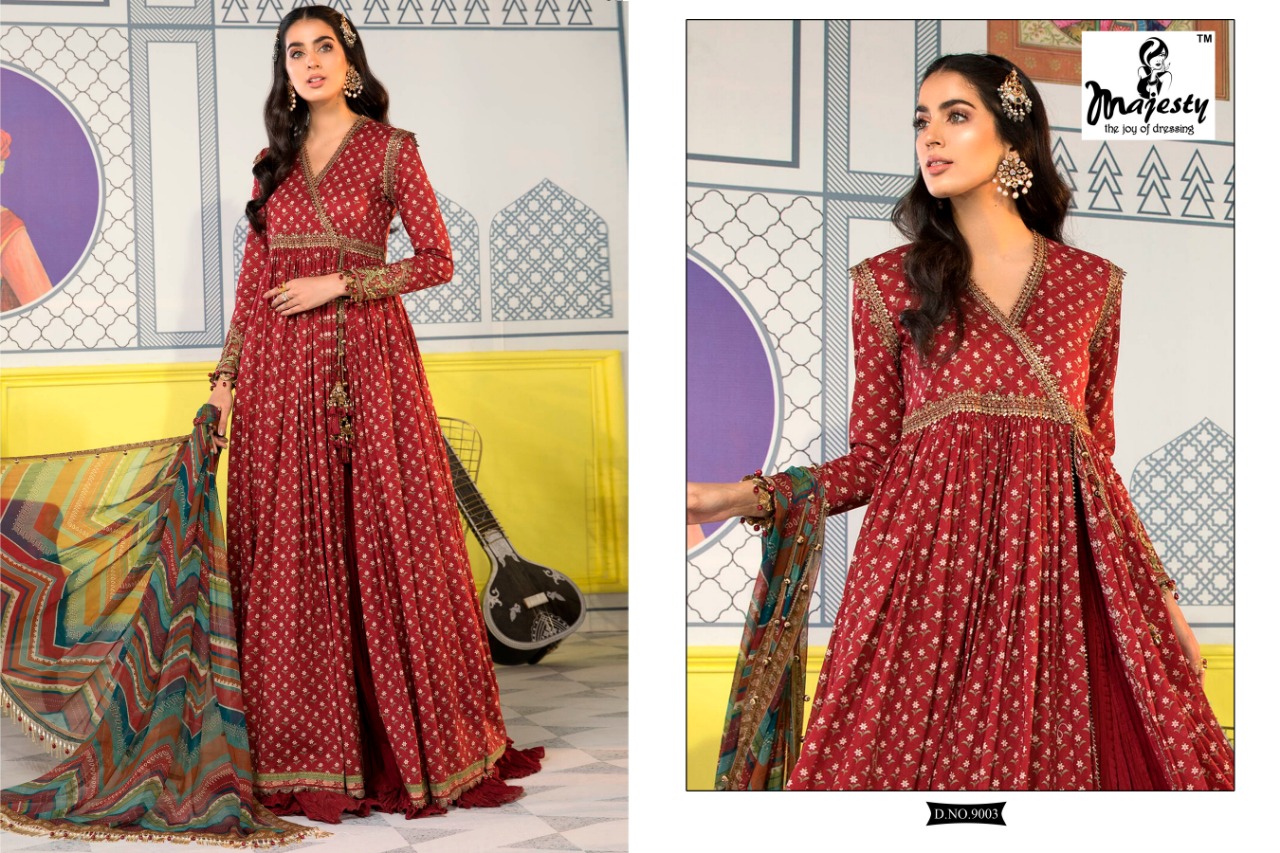 Majesty Maria Vol  9 Designer Cotton Embroidery Pakistani Salwar Suits Catalog