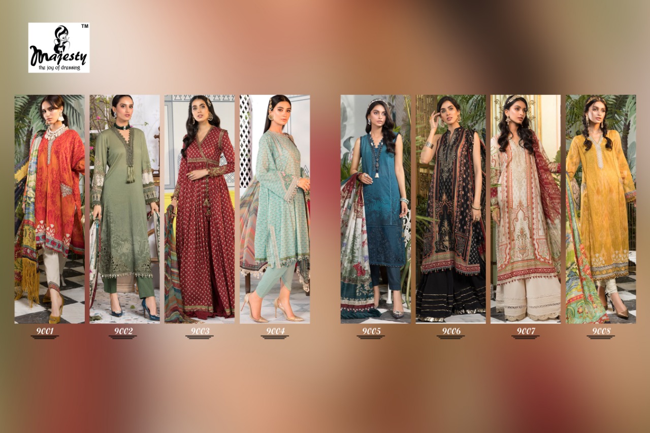 Majesty Maria Vol  9 Designer Cotton Embroidery Pakistani Salwar Suits Catalog
