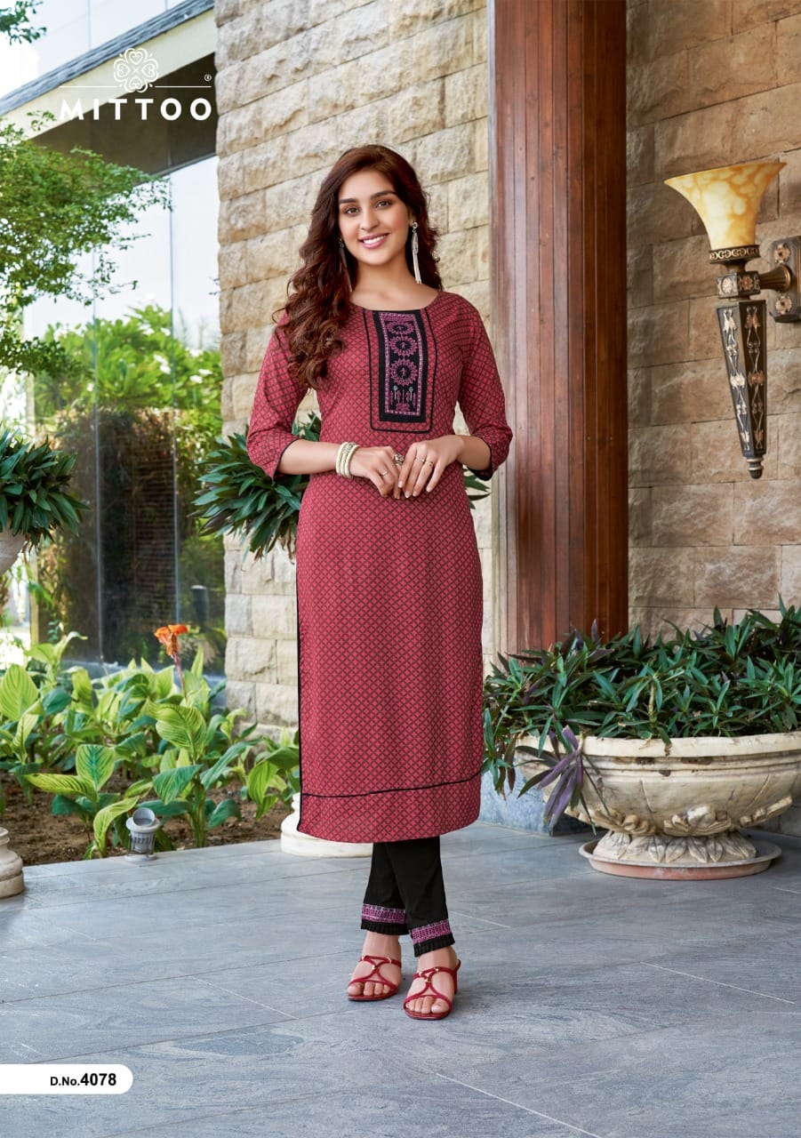 Mittoo Mohini Vol 9 Rayon Designer Rayon Kurti With Bottom Catalog