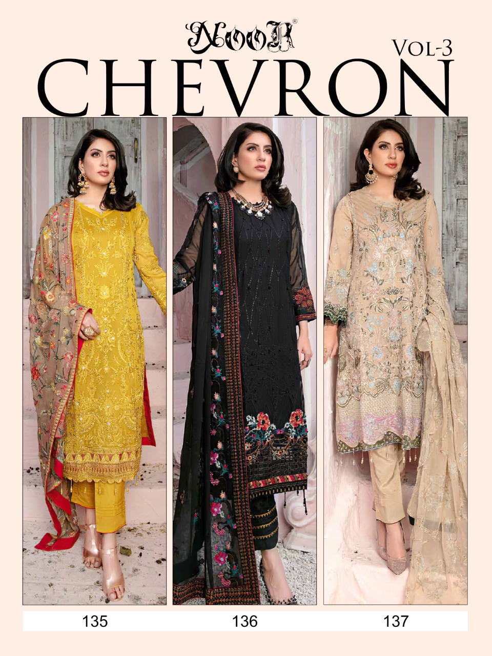Noor Chevron Vol  3 Designer Georgette Embroidery Pakistani Salwar Suits  Catalog