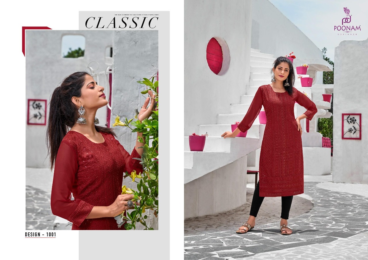 Poonam Chikankari Designer Chikan Work Kurti Catalog