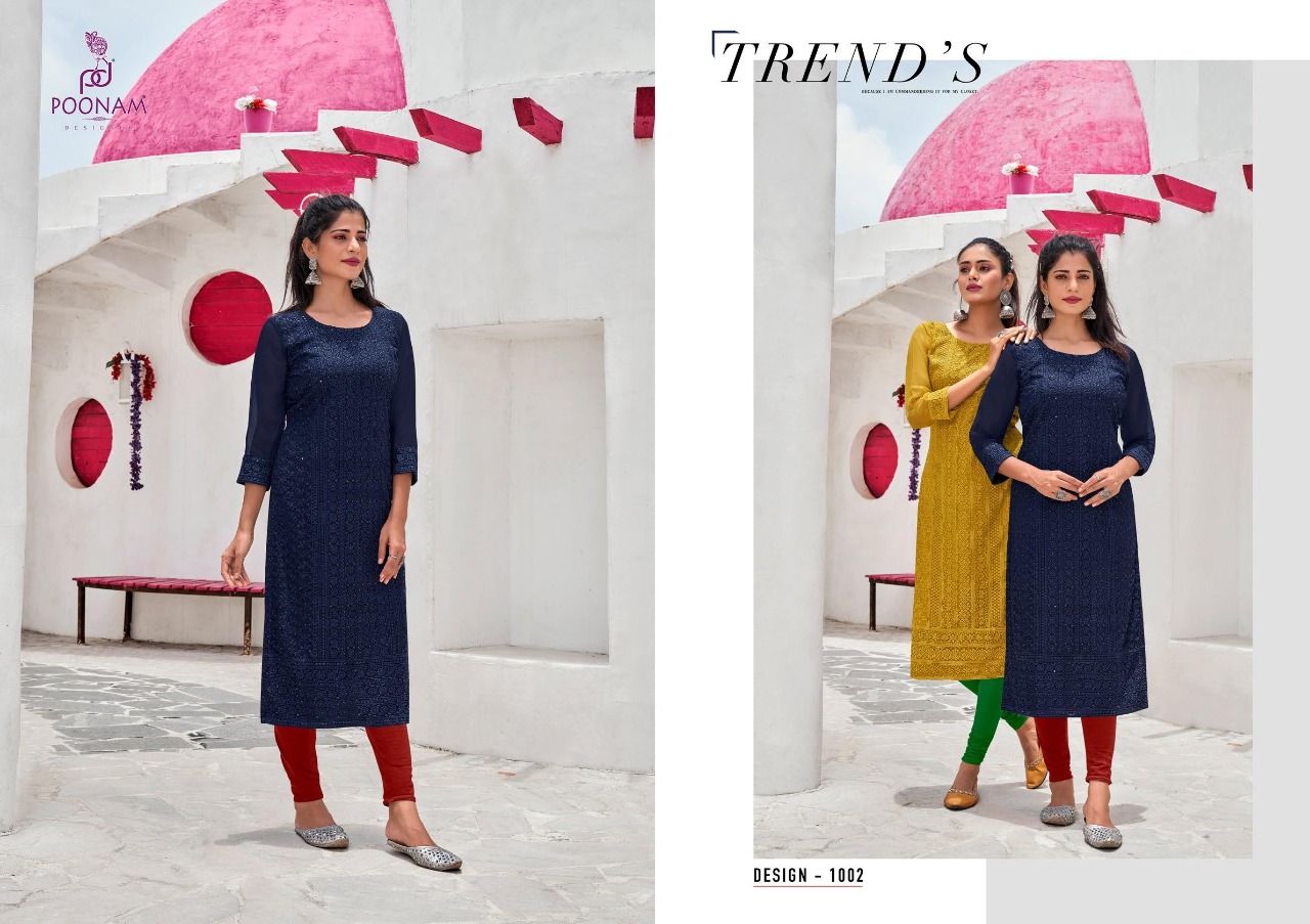 Poonam Chikankari Designer Chikan Work Kurti Catalog
