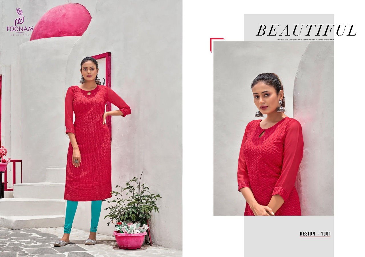 Poonam Chikankari Designer Chikan Work Kurti Catalog
