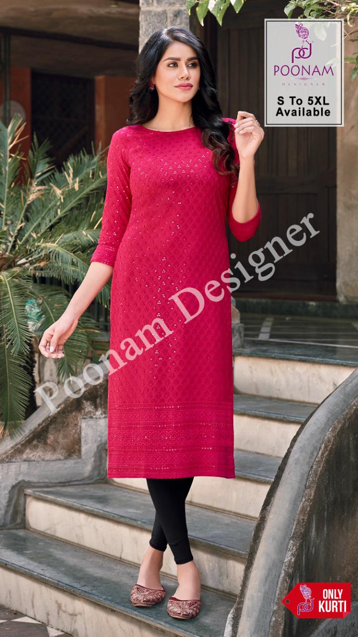 Poonam Locknowi  Cadbury Rayon Designer Chicken Work Kurti Catalog