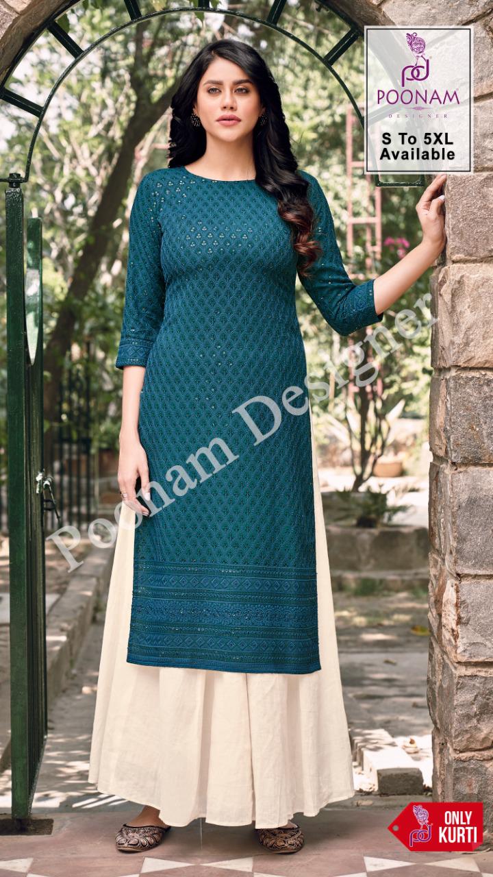 Poonam Locknowi  Cadbury Rayon Designer Chicken Work Kurti Catalog