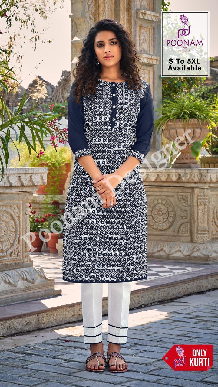 Poonam Prisha Cotton Designer Chiken Work Kurti Catalog