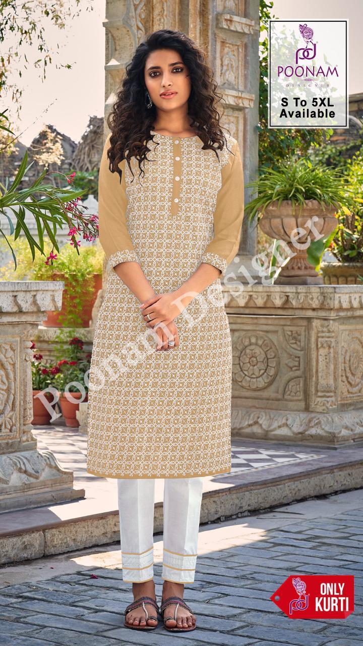 Poonam Prisha Cotton Designer Chiken Work Kurti Catalog