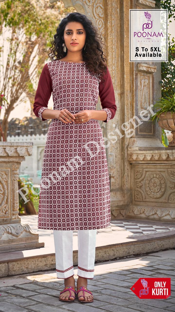 Poonam Prisha Cotton Designer Chiken Work Kurti Catalog