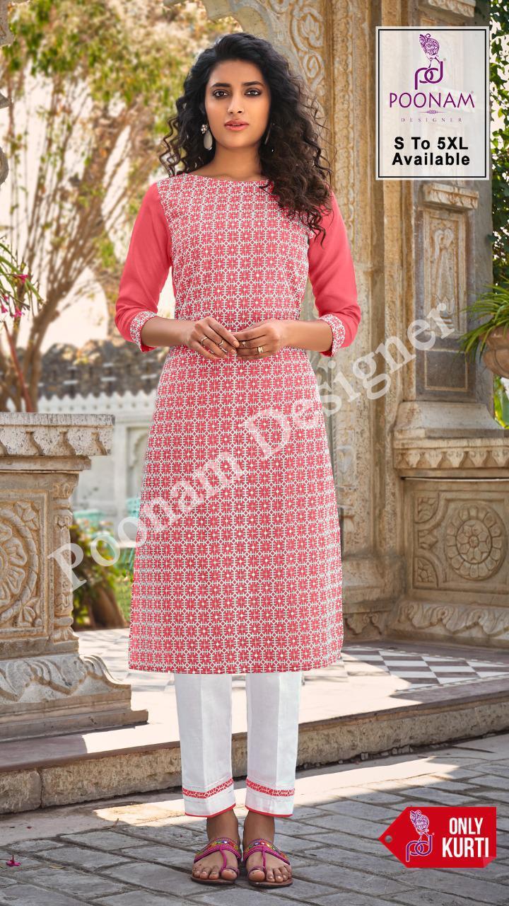 Poonam Prisha Cotton Designer Chiken Work Kurti Catalog