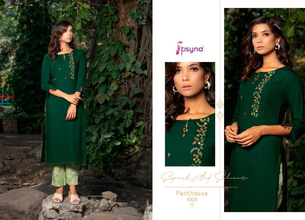 Psyna Pent House Rayon Designer Printed Kurtis With Pant Set Catalog