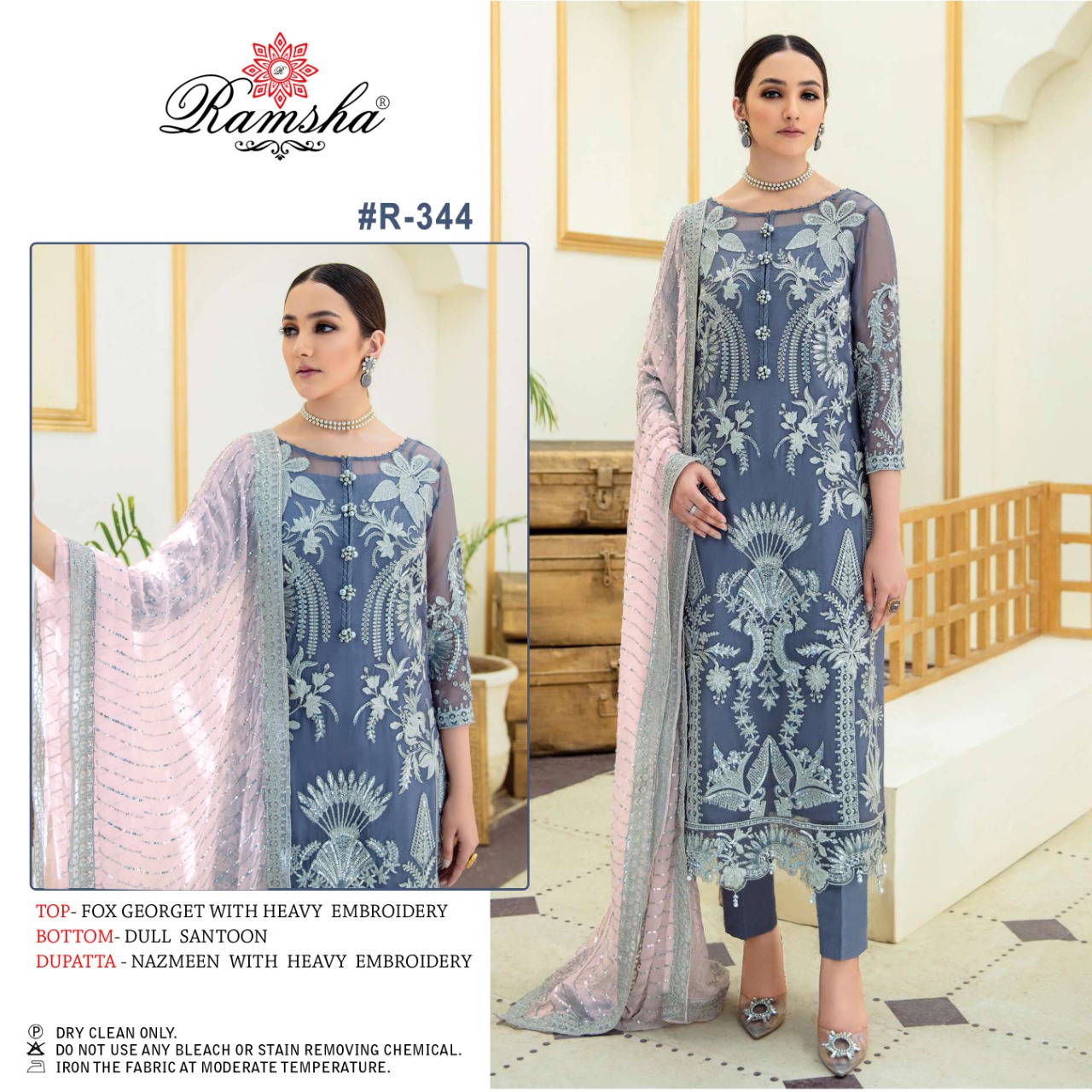 Ramsha R 343 To R 346 Georgette With Embroidery Pakistani Salwar Suits Catalog