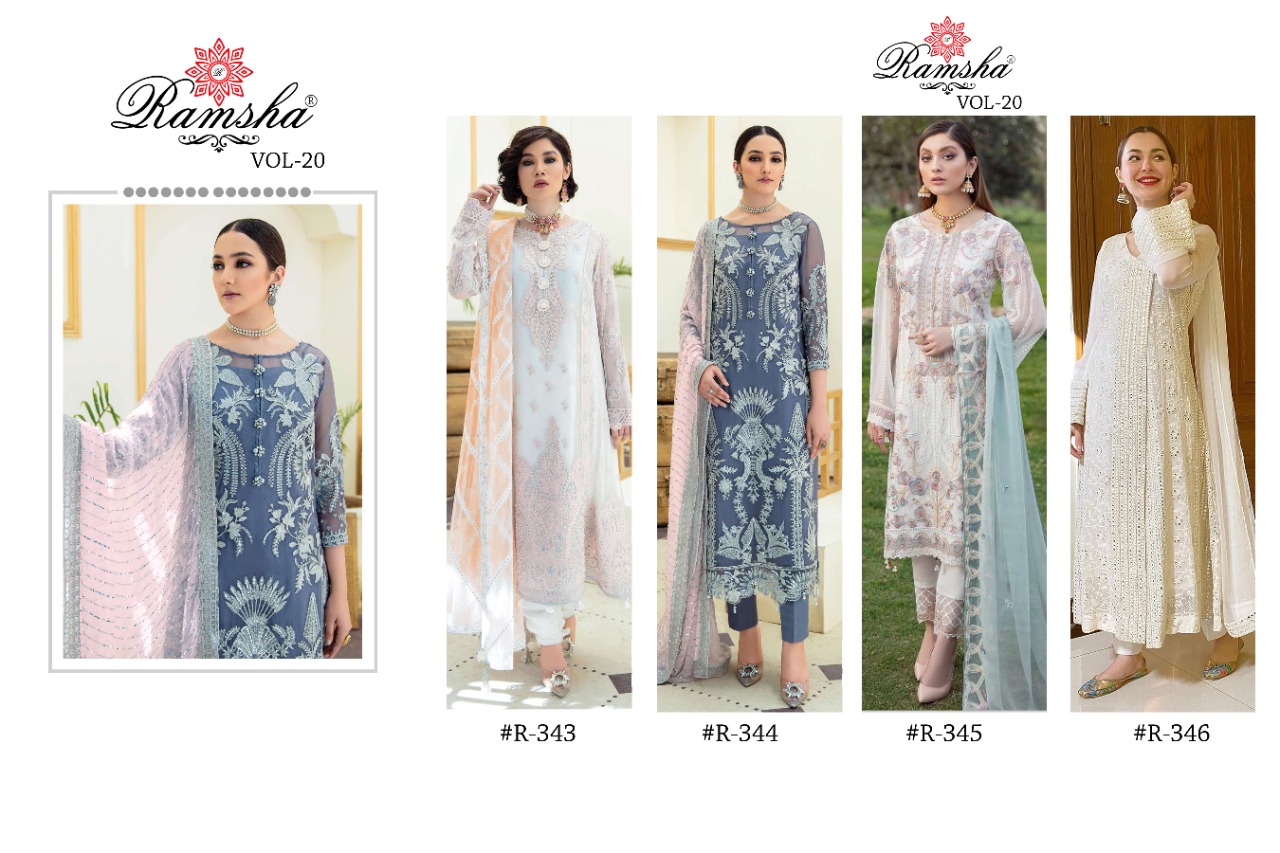 Ramsha R 343 To R 346 Georgette With Embroidery Pakistani Salwar Suits Catalog