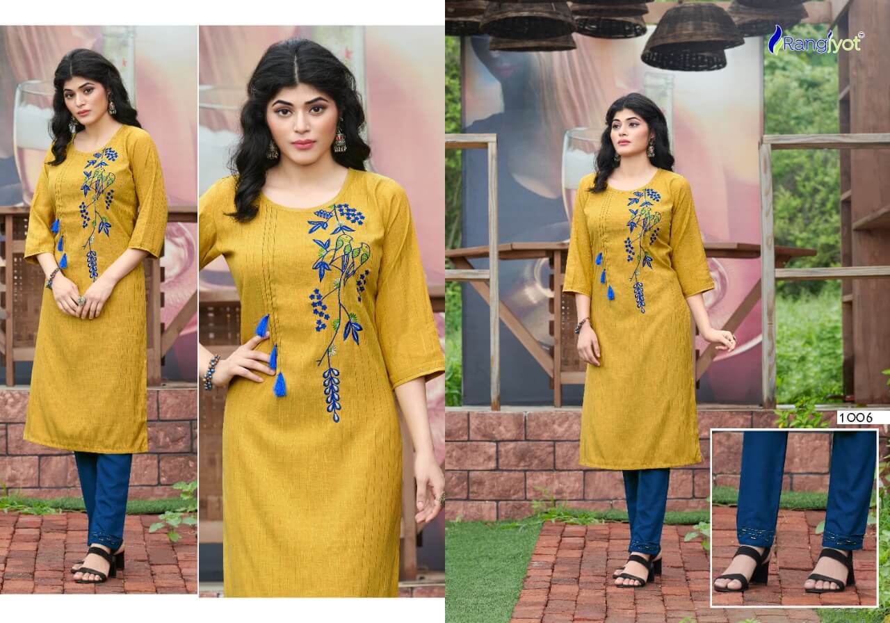 Rangjyot Riddhi Rayon Stylist Kurti With Bottom Catalog