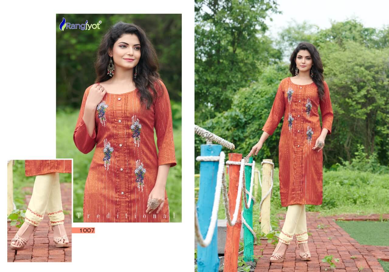 Rangjyot Riddhi Rayon Stylist Kurti With Bottom Catalog