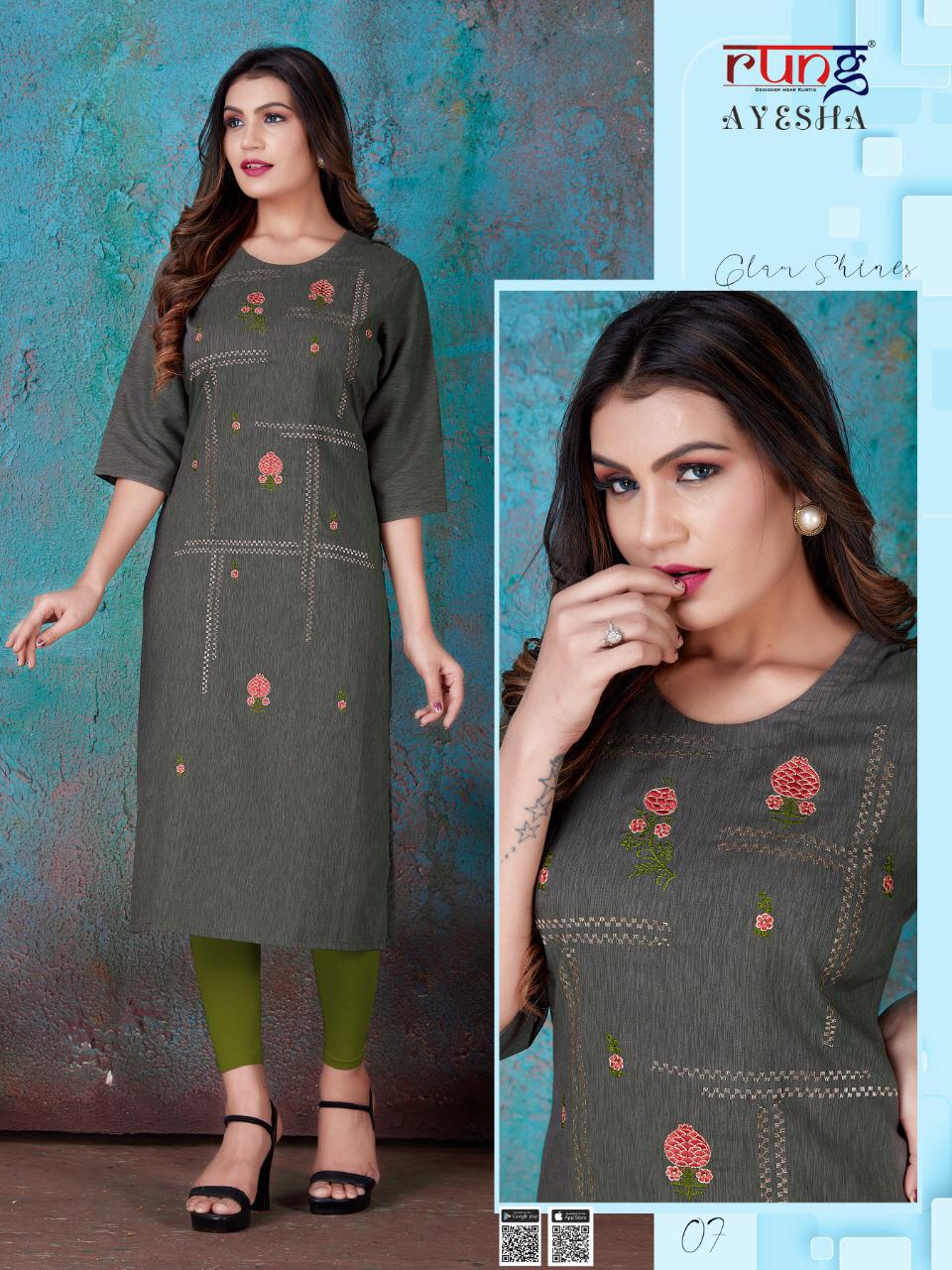 Rung Ayesha Designer Rayon Embroidery Kurti  Catalog