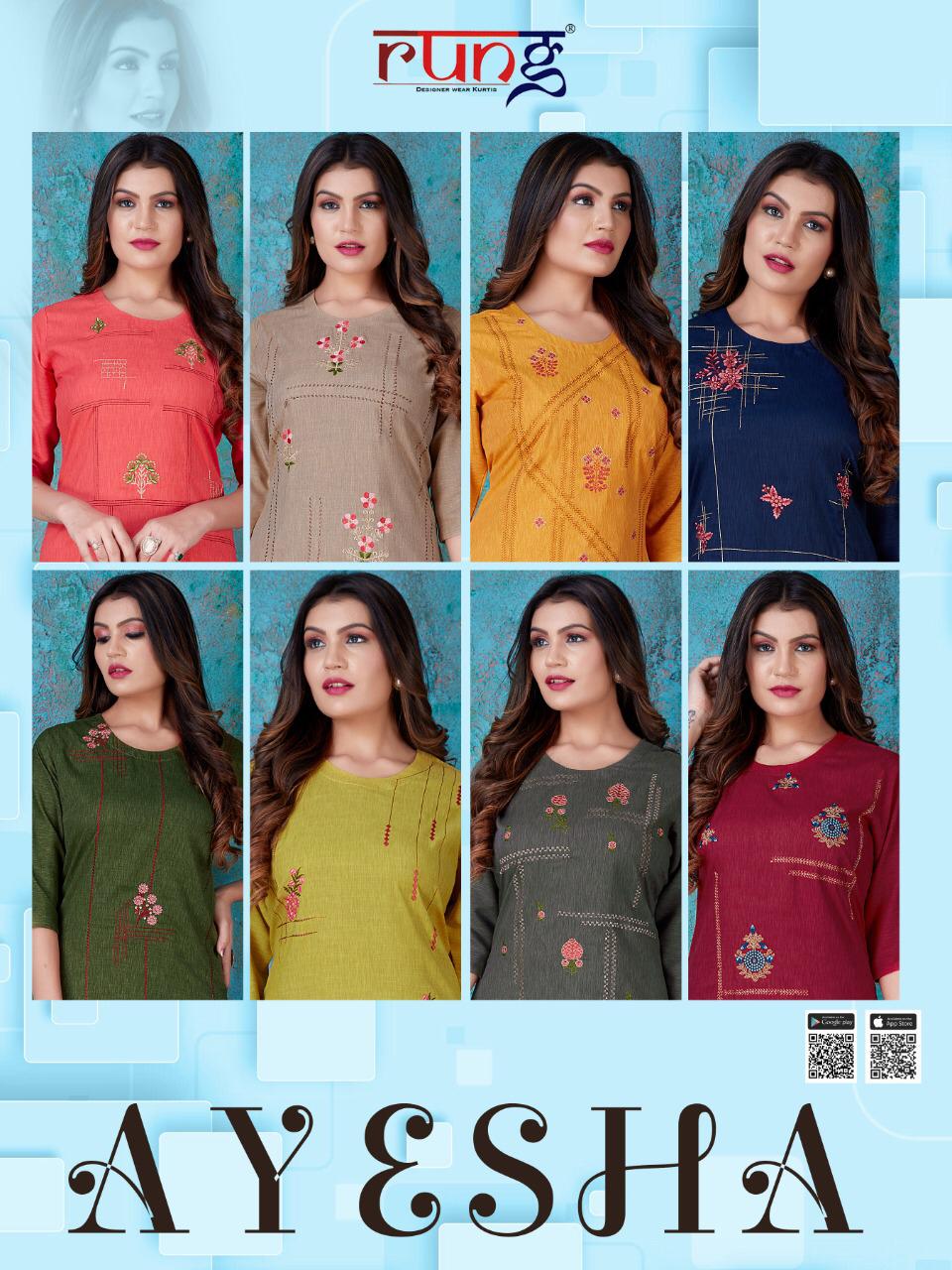 Rung Ayesha Designer Rayon Embroidery Kurti  Catalog