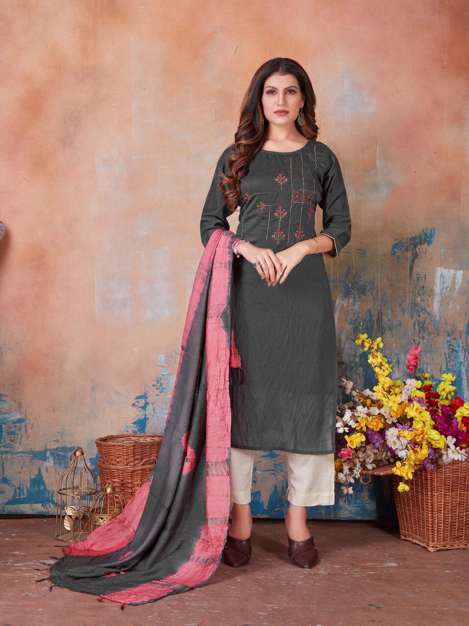 Rung Romance Designer Silk Kurti With Dupatta Catalog