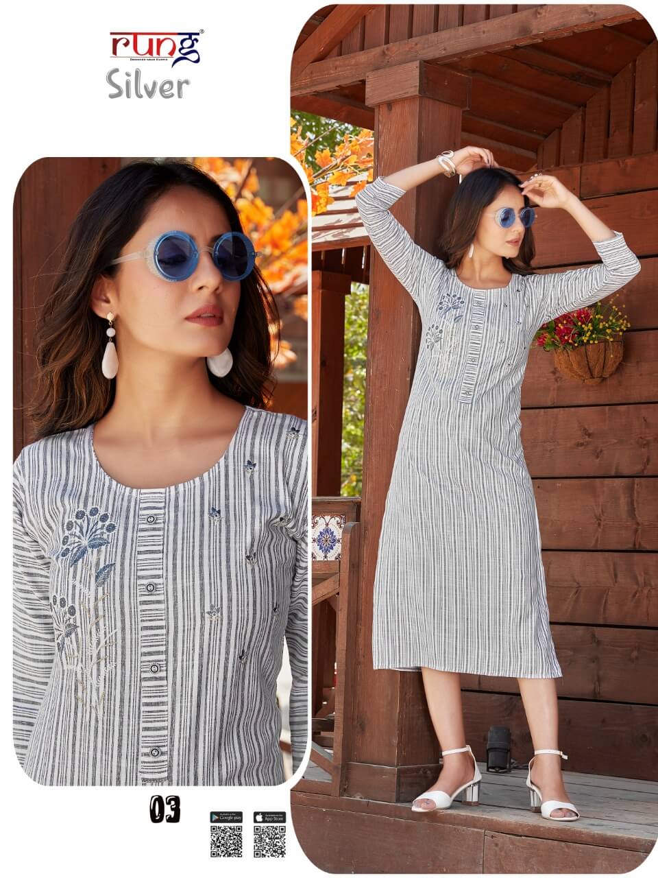 Rung Silver Rayon Weaving Fancy Kurti Catalog