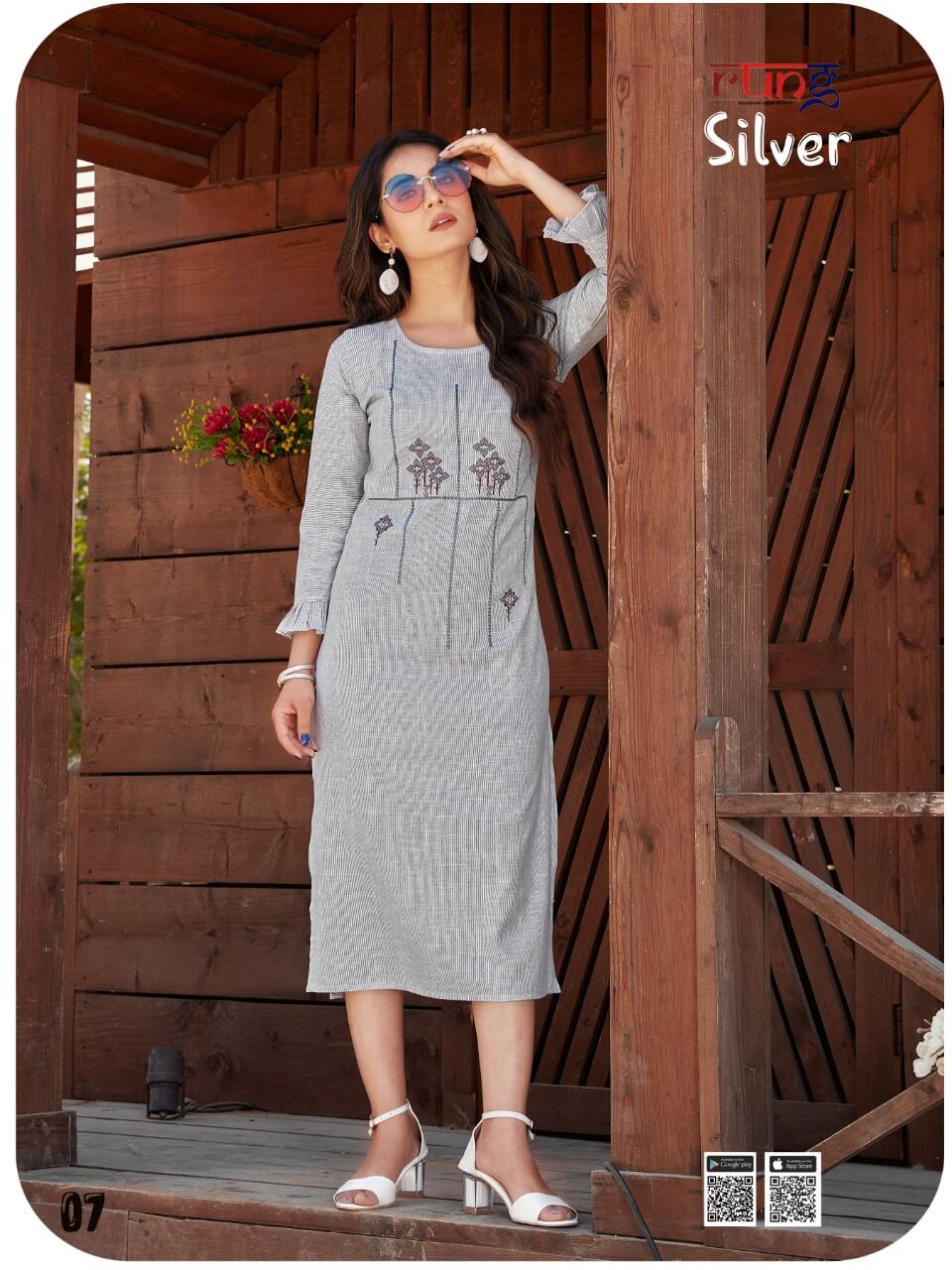 Rung Silver Rayon Weaving Fancy Kurti Catalog