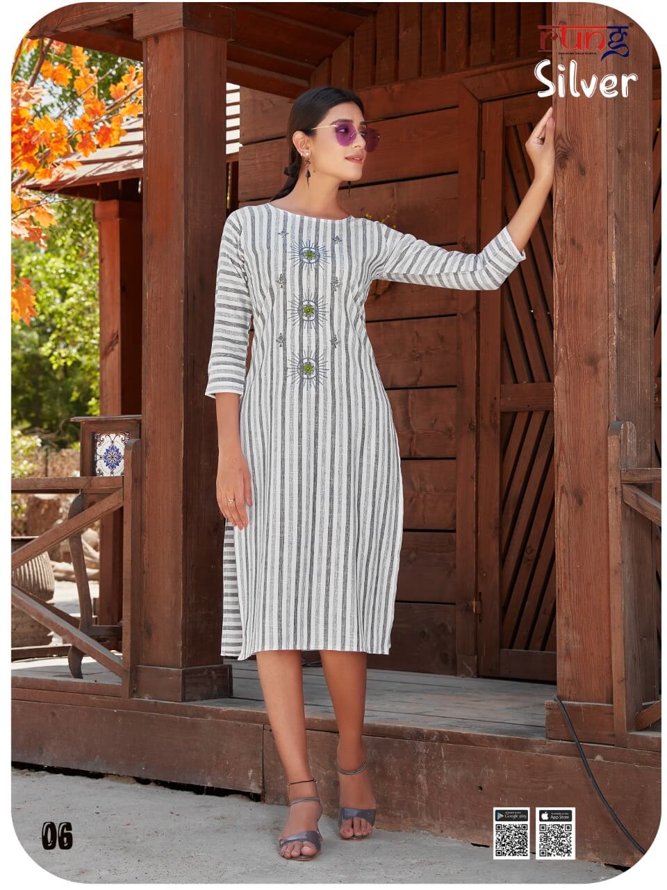 Rung Silver Rayon Weaving Fancy Kurti Catalog