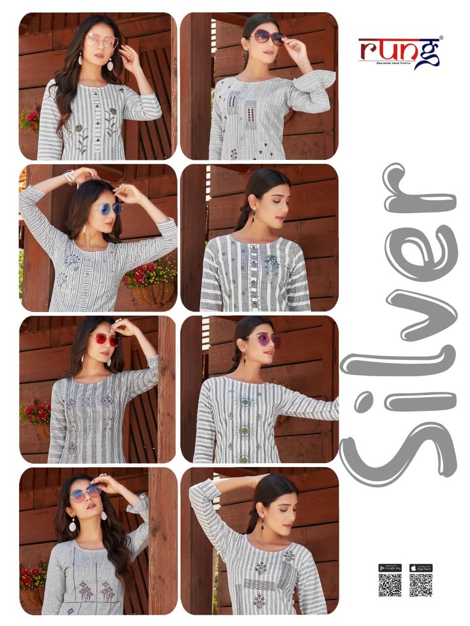 Rung Silver Rayon Weaving Fancy Kurti Catalog