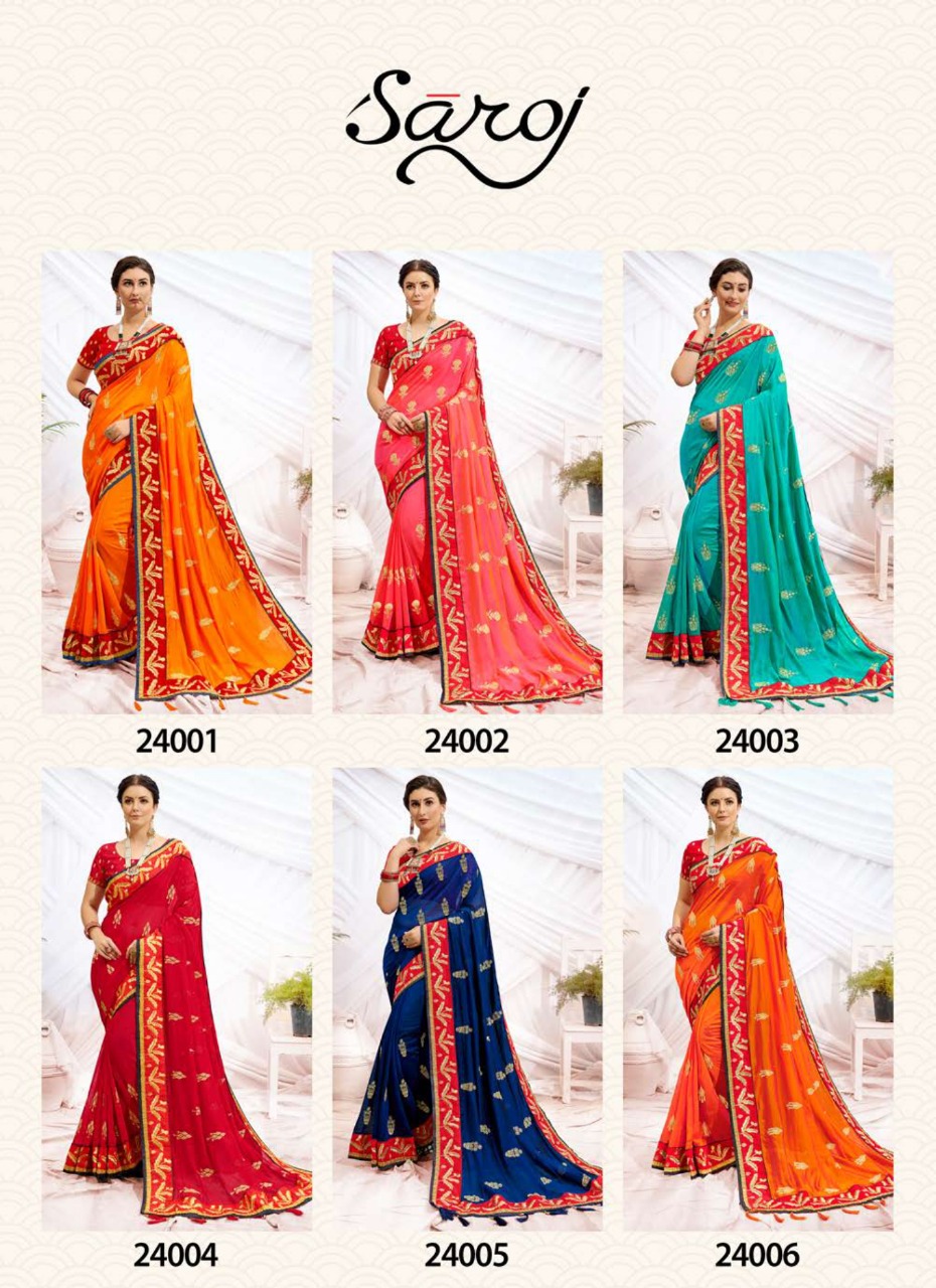 Saroj Rudraksh Heavy Wear Embroidery Worked Saree Catalog