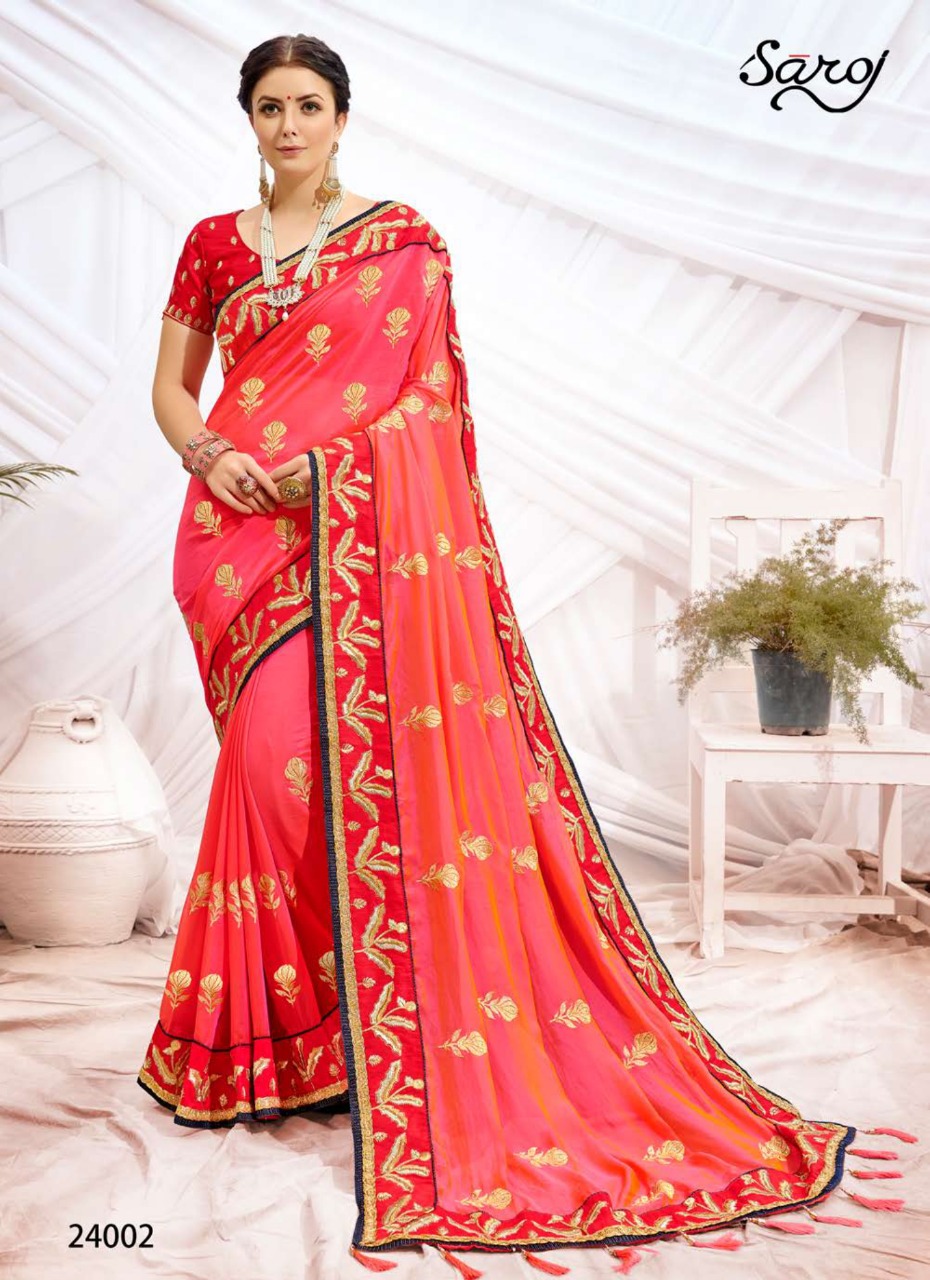 Saroj Rudraksh Heavy Wear Embroidery Worked Saree Catalog