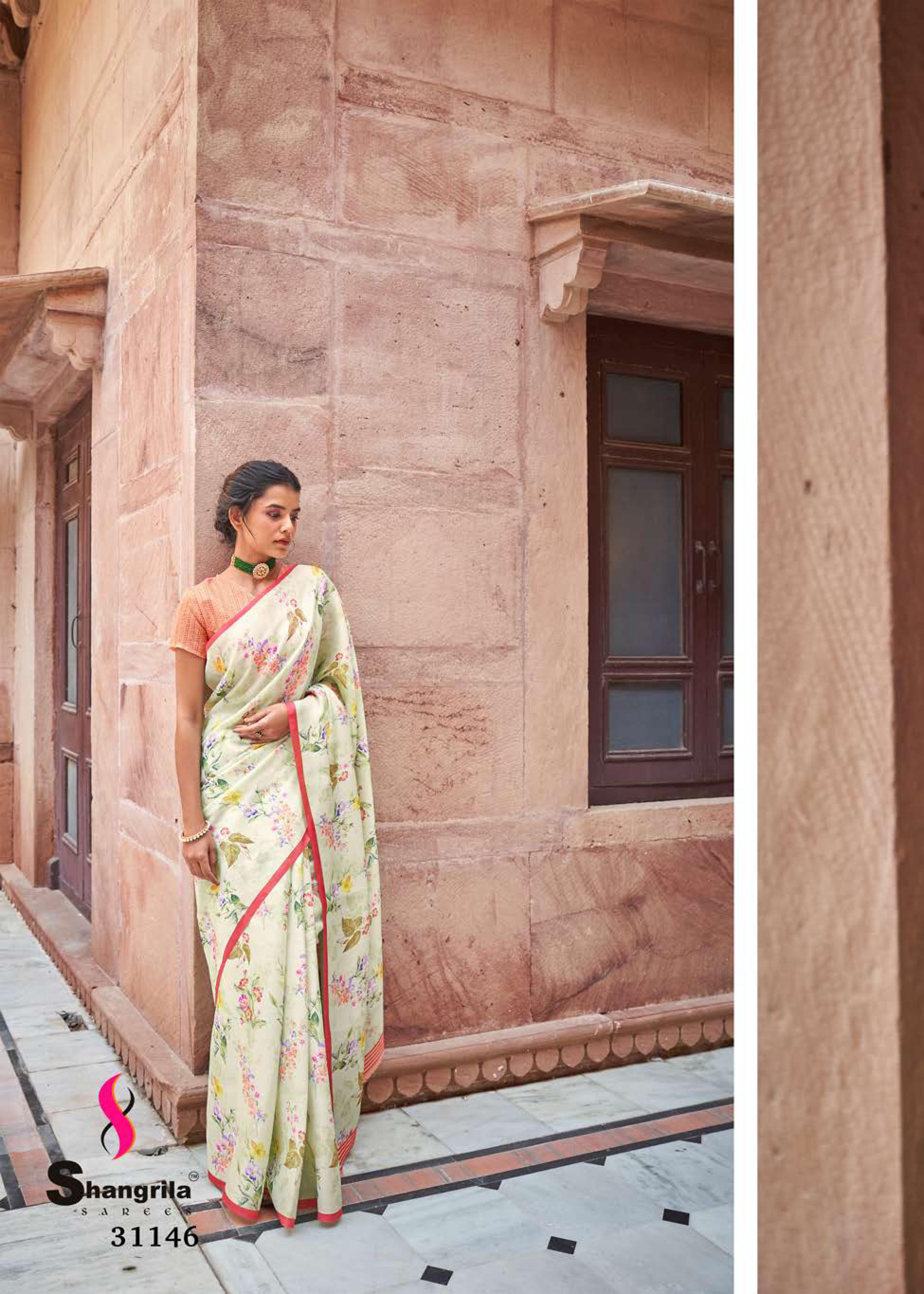 Shangrila Cremona Digital Designer Tussar Satin Digital Printed Saree Catalog