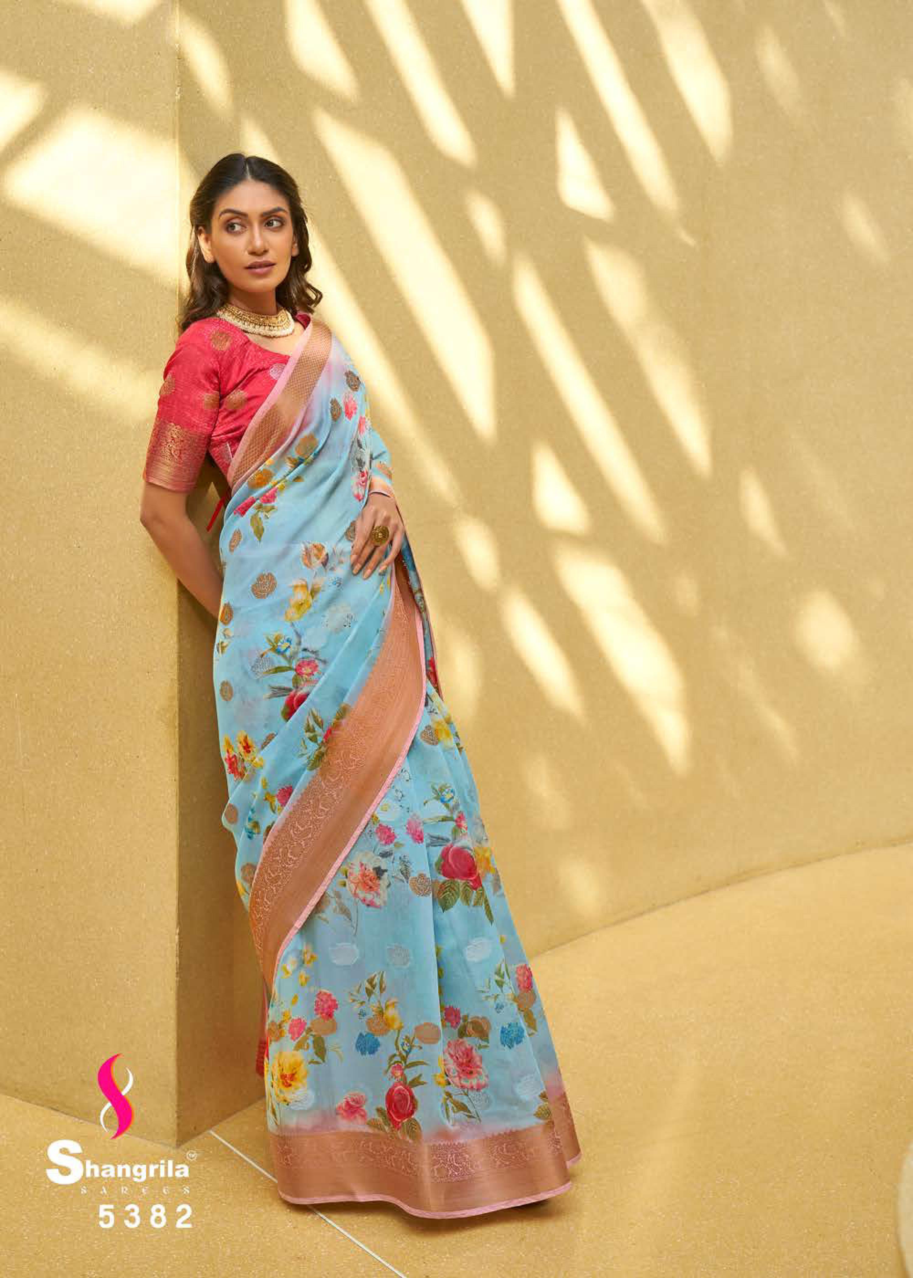 Shangrila Kalkatti Linen Designer Weaving Zari Digital Printed Saree Catalog