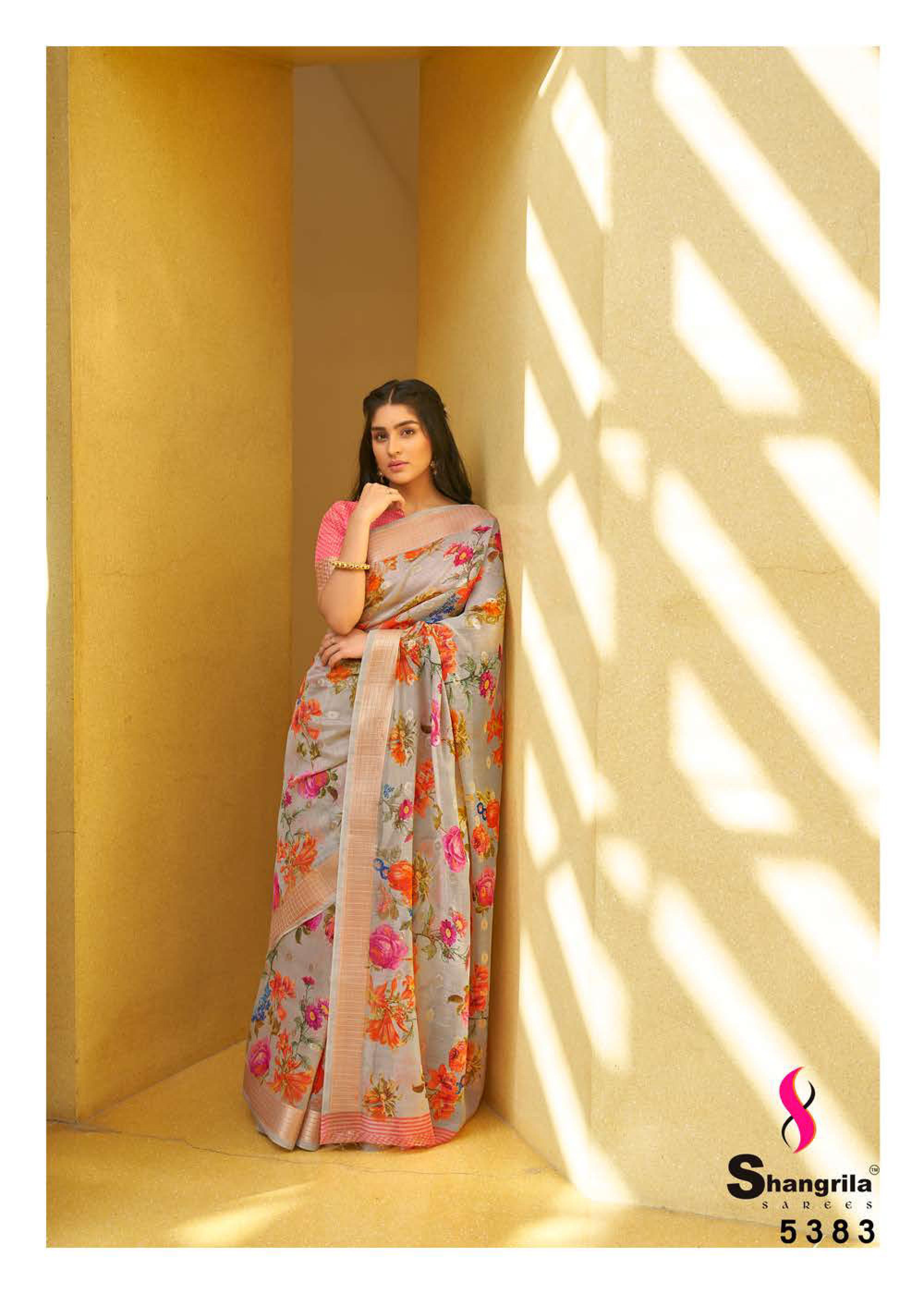 Shangrila Kalkatti Linen Designer Weaving Zari Digital Printed Saree Catalog