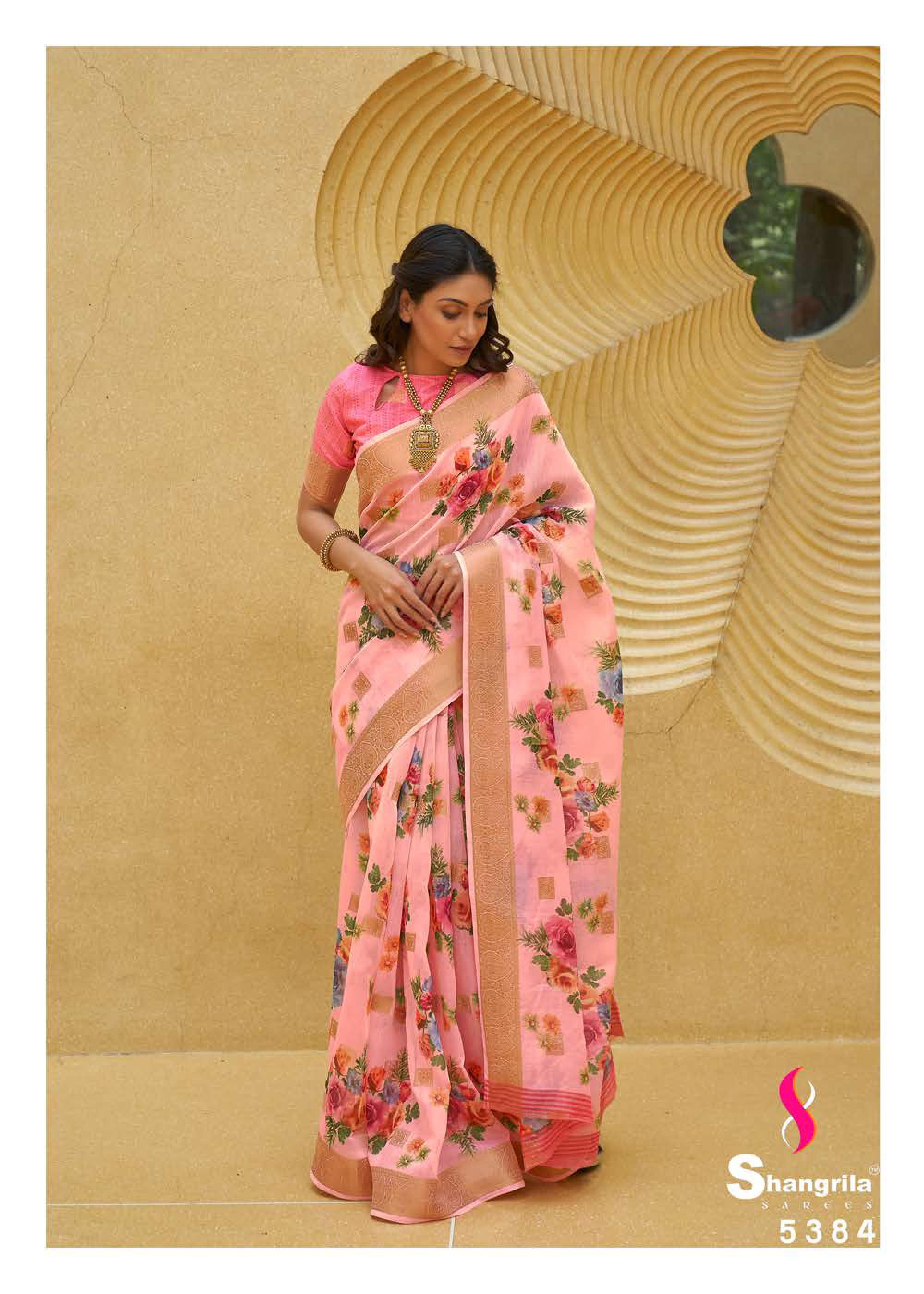 Shangrila Kalkatti Linen Designer Weaving Zari Digital Printed Saree Catalog