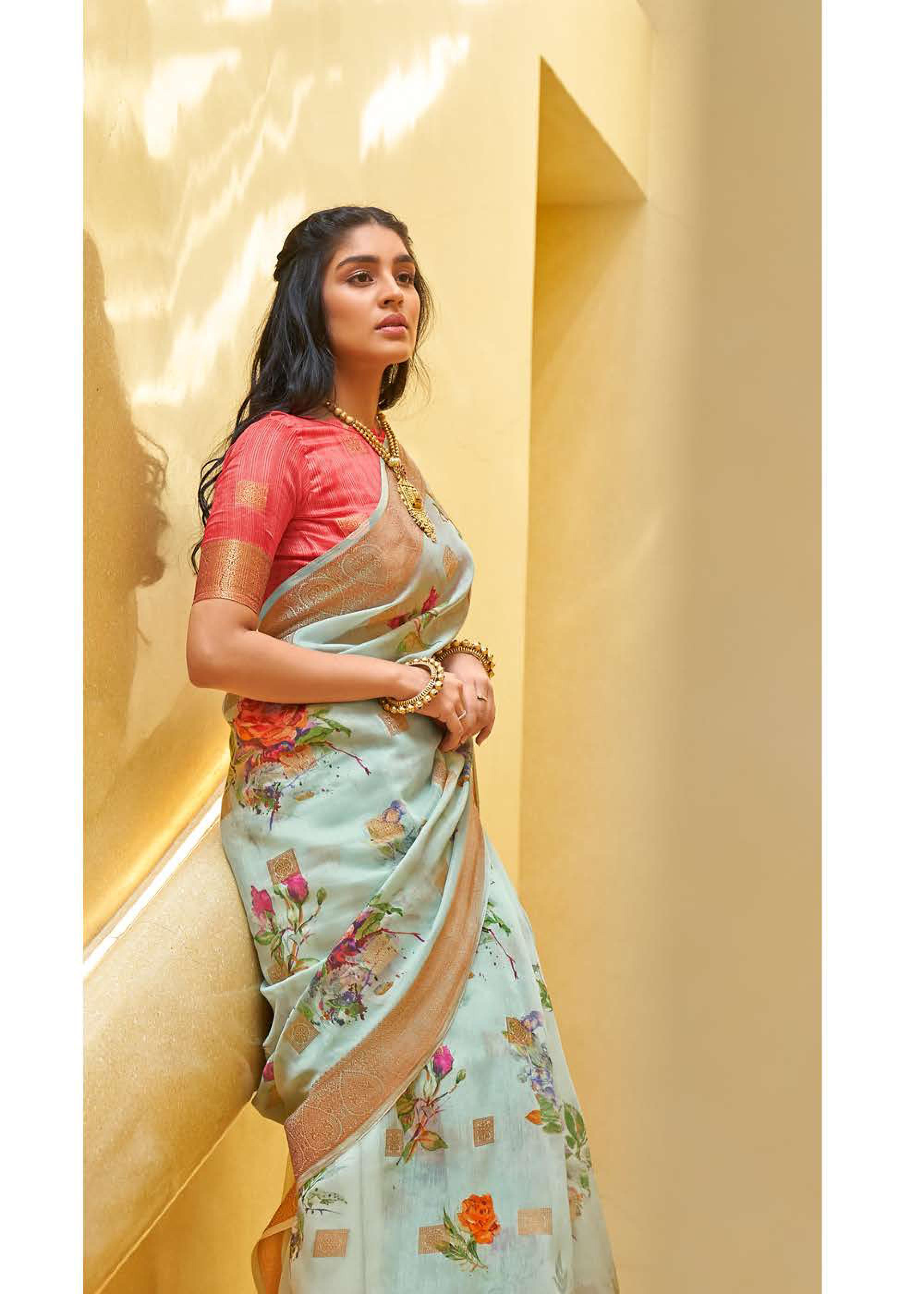 Shangrila Kalkatti Linen Designer Weaving Zari Digital Printed Saree Catalog