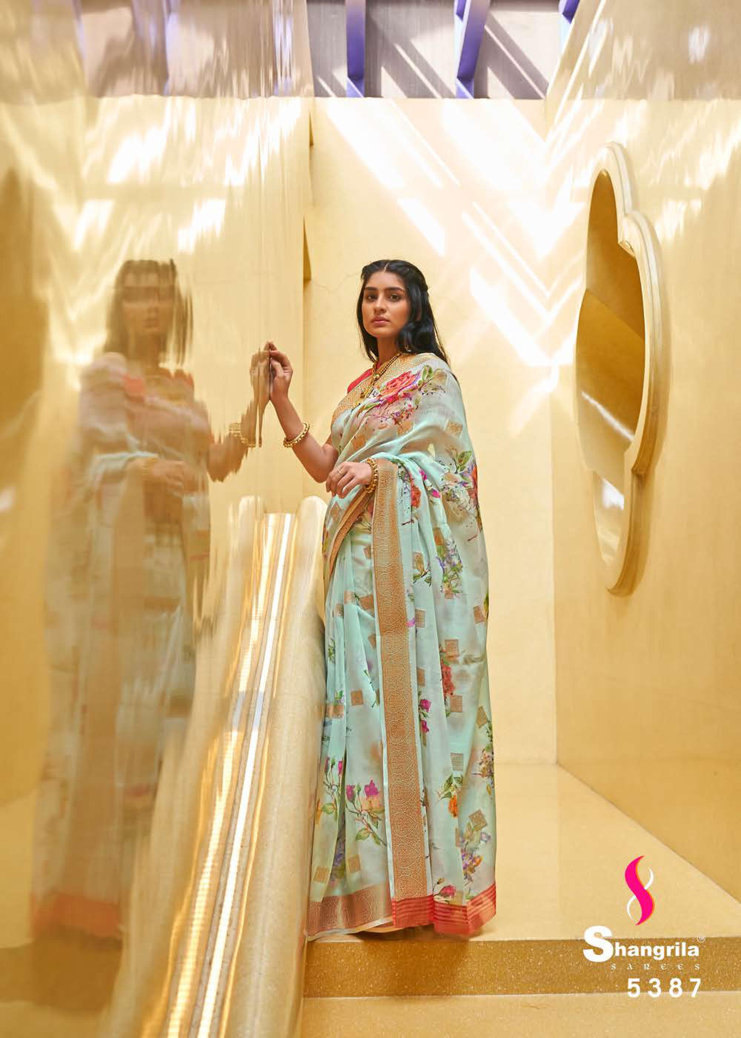 Shangrila Kalkatti Linen Designer Weaving Zari Digital Printed Saree Catalog