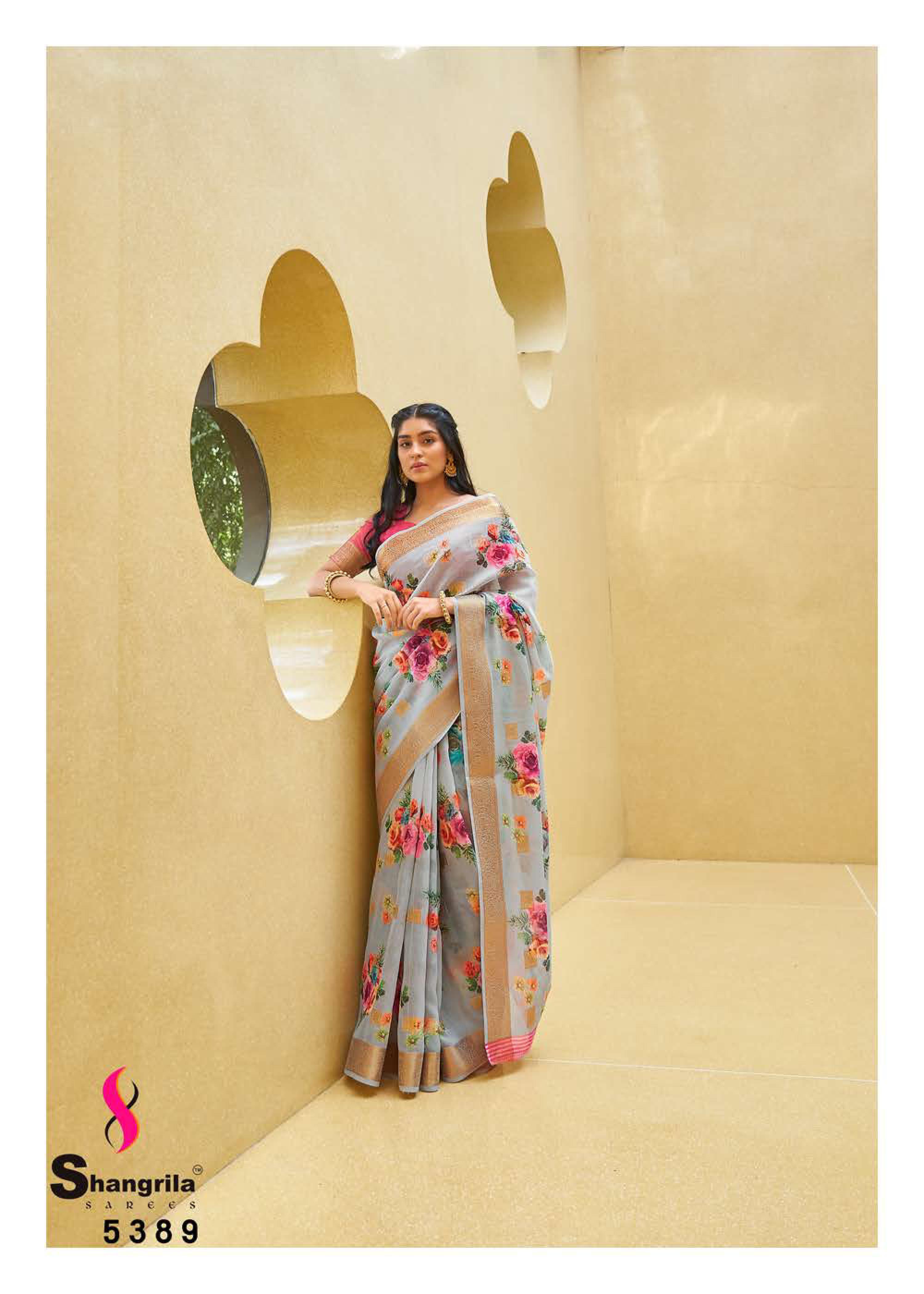 Shangrila Kalkatti Linen Designer Weaving Zari Digital Printed Saree Catalog