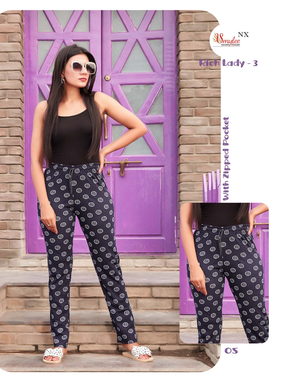 Smylee  Rich Lady  Vol 3  Casual Wear Printed Zipper Pocket Bottom