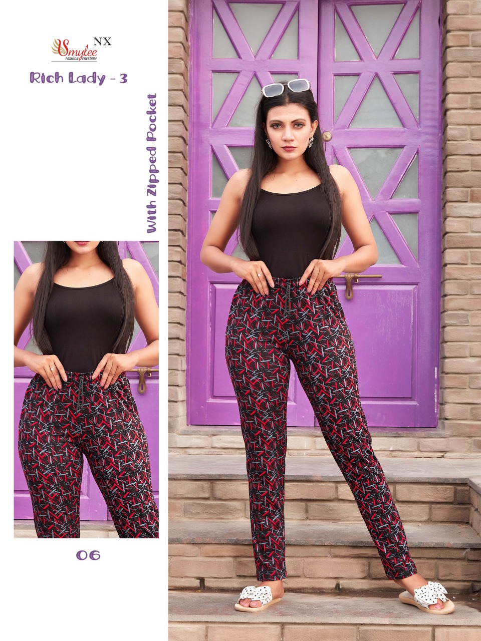 Smylee  Rich Lady  Vol 3  Casual Wear Printed Zipper Pocket Bottom